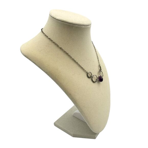 Park Lane Silver Tone Round Metal Purple Stone Short Necklace Dainty Fairycore - Picture 3 of 8